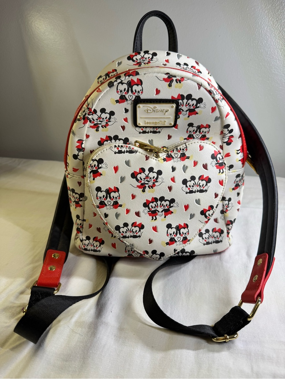 Disney x Loungefly White Minnie & Mickey Heart Mini Backpack